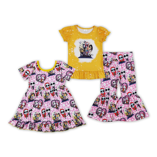 Pink Leopard Heart Cartoon Characters Print Sisters Halloween Clothes