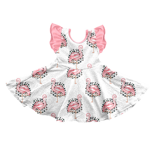 (Custom Design Preorder MOQ 5) Flamingo Print Girls Knee Length Summer Dress