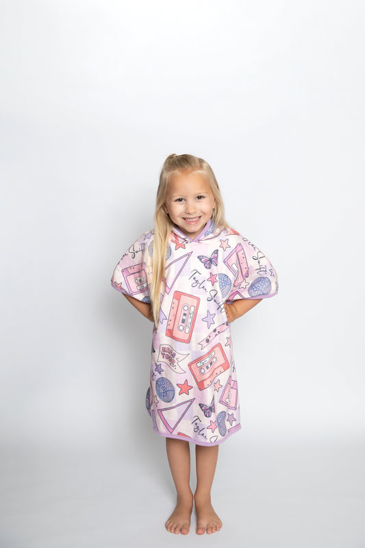 S0390  Singer Swiftie Print Girls Terry Swim Towel Cover Ups