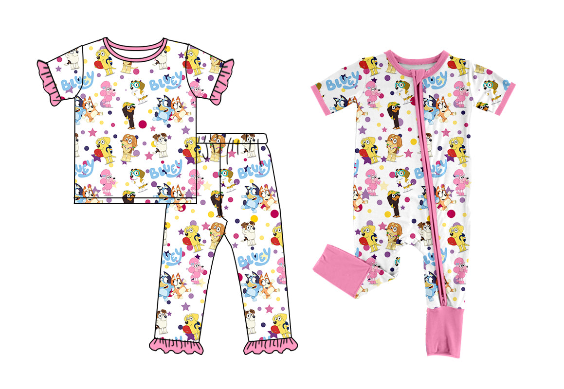 12.16(Custom Design Preorder MOQ 5 Each Design) Cartoon Dog Pink Print Girls Pajamas Matching Clothes Sisters Wear