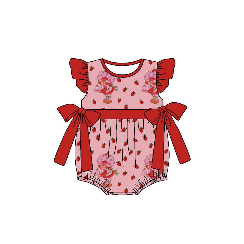 (Custom Design Preorder MOQ 5) Strawberry Print Baby Girls Summer Romper