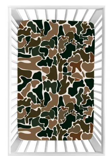 (Custom Design Preorder MOQ 5) Brown Camo Print Baby Bed Sheets