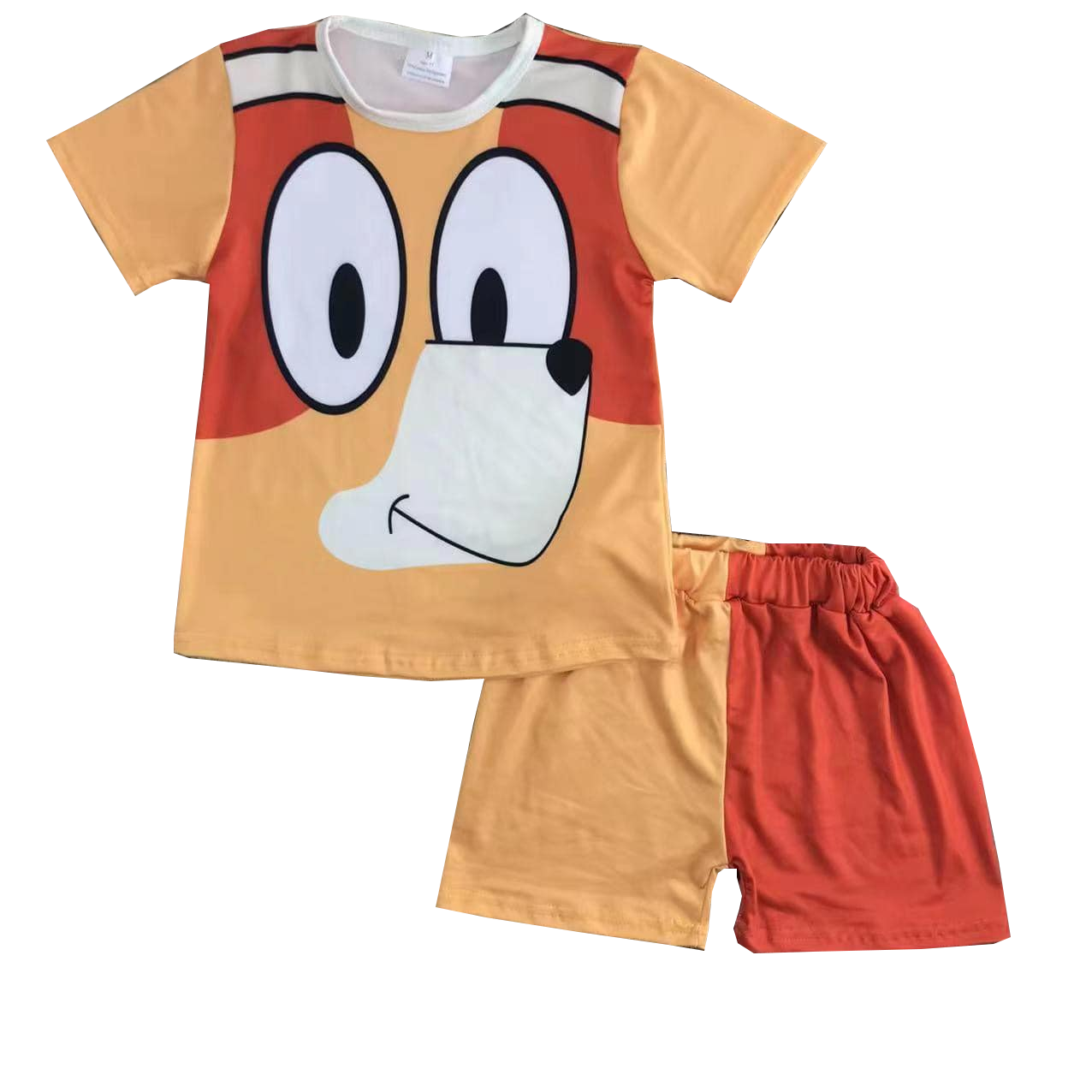 (Custom Design Preorder MOQ 5)  Cartoon Dog Orange Print Kids Summer Clothes Set