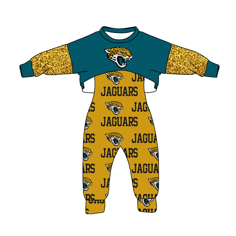 (Custom Design Preorder MOQ 5) Team's JAGUARS Print Jumpsuits Girls Fall Clothes Set