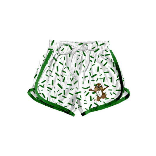 (Custom Design Preorder MOQ 5 Each Item) Team's Squirrel Green Sprinkles Print Summer Bottom Sports Shorts Mom and Me Matching Clothes