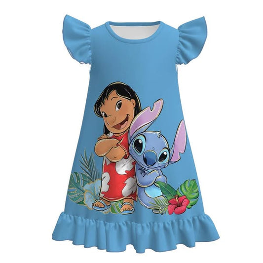 (Custom Design Preorder MOQ 5) Cartoon Stitc* Print Girls Summer Knee Length Dress