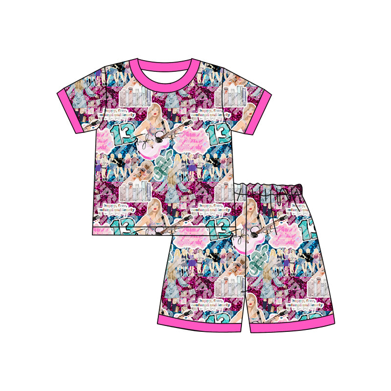 (Custom Design MOQ 5) Singer Design Girls Shorts Clothes Set