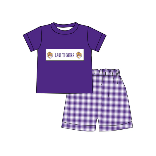 (Custom Design Preorder MOQ 5) Team's LSU TIGERS Print Boys Summer Clothes Set