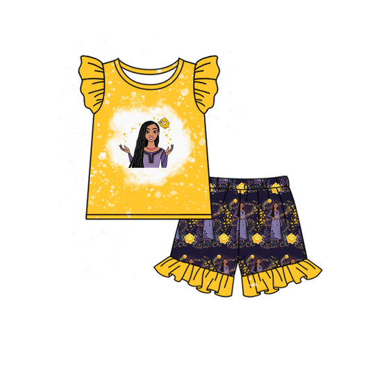 (Custom Design Preorder MOQ 5) Wish Girl Top Ruffle Shorts Girls Summer Clothes Set