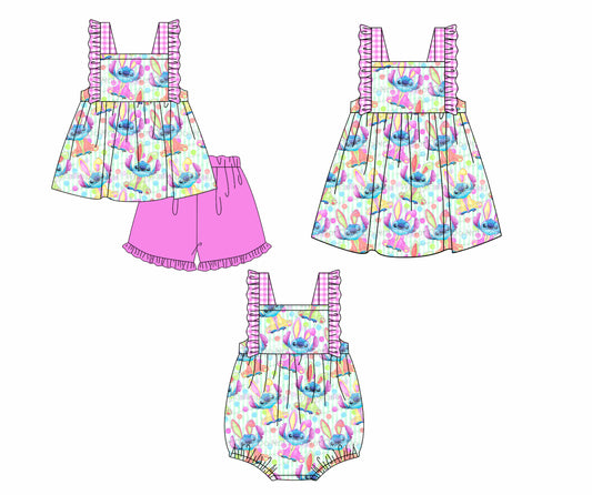 12.12(Custom Design Preorder MOQ 5 Each Design) Cartoon Stitc* Eggs Print Girls Easter Matching Clothes Sisters Wear