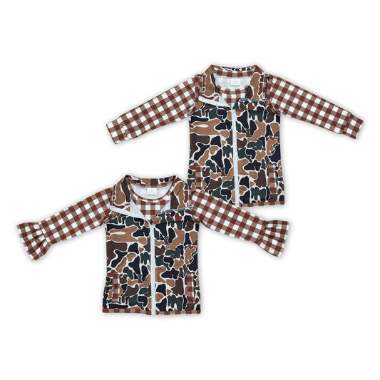 Brown Plaid Camo Print Vest Sibling Matching Clothes