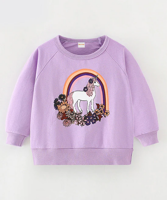 (Custom Design Preorder MOQ 5) Purple Flowers Horse Print Girls Tee Shirts Top