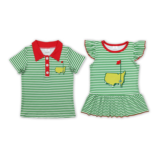 Golf Hole Green Stripes Print Sibling Summer Matching Clothes