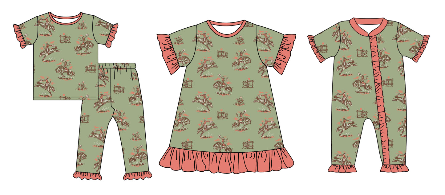 12.11(Custom Design Preorder MOQ 5 Each Design) Cowboy Print Girls Western Matching Clothes Sisters Wear