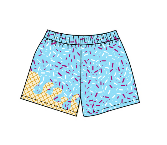 (Custom Design Preorder MOQ 5)  Team's Blue Sprinkles Print Boys Summer Swim Trunks