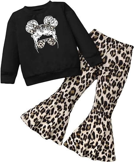 (Custom Design Preorder MOQ 5)  Leopard Bell Pants Girls Clothes Set