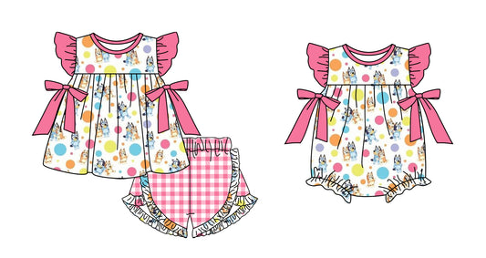 11.28(Custom Design Preorder MOQ 5 Each Design) Cartoon Dog Print Girls Summer Matching Clothes Sisters Wear