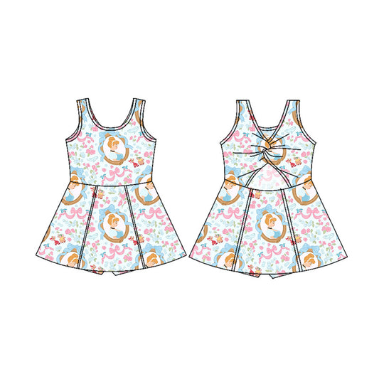 (Custom Design Preorder MOQ 5) Cartoon Princess Bows Print Shorts Skirts Girls Summer Yoga Dress