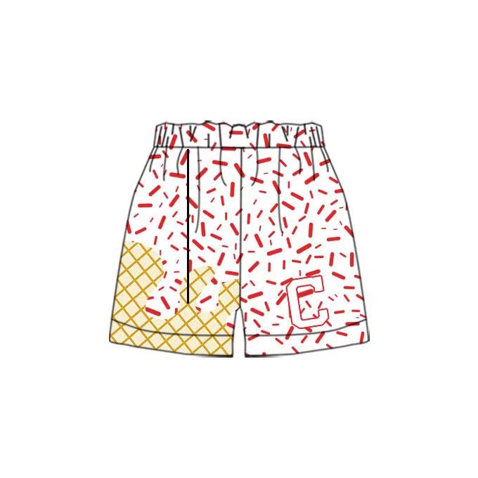 (Custom Design Preorder MOQ 5 Each Item) Team's C White Sprinkles Print Summer Bottom Shorts Mom and Me Matching Clothes