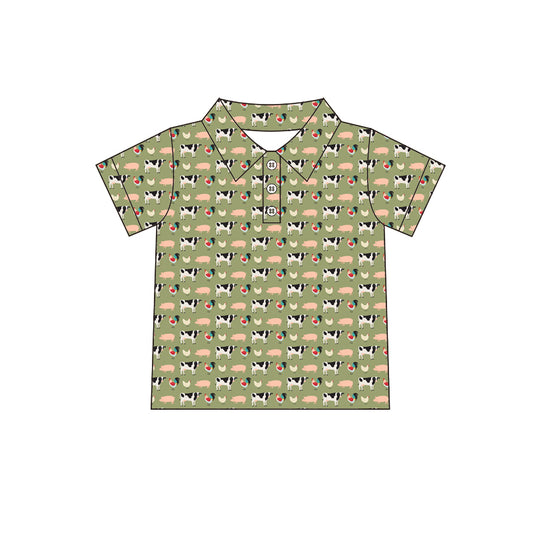 12.11(Custom Design Preorder MOQ 5 ) Cartoon Animals Print Boys Summer Polo Tee Shirts Top