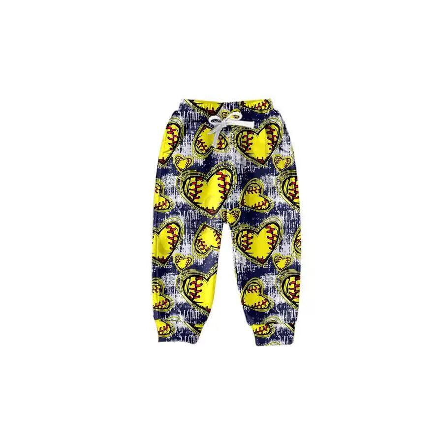 (Custom Design Preorder MOQ 5)  Softball Heart Print Kids Pants