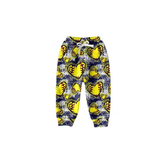 (Custom Design Preorder MOQ 5)  Softball Heart Print Kids Pants