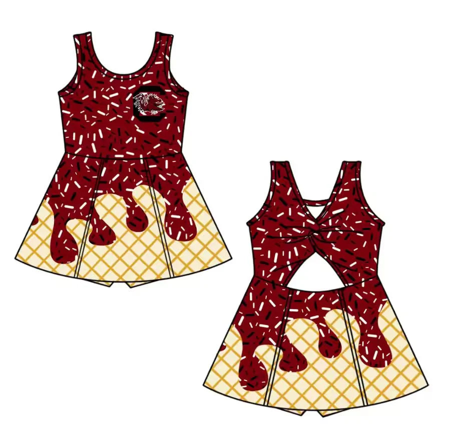 (Custom Design Preorder MOQ 5 Each Item)Team's Gamecock Print Girls Matching Clothes