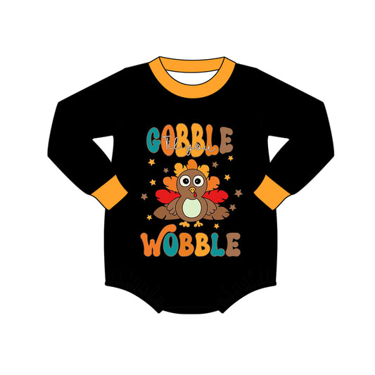 (Custom Design Preorder MOQ 5) GOBBLE VOBBLE Turkey Print Baby Thanksgiving Romper