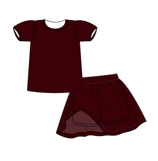 (Custom Design Preorder MOQ 5)  Wine Color Skirts Shorts Girls Summer Clothes Set