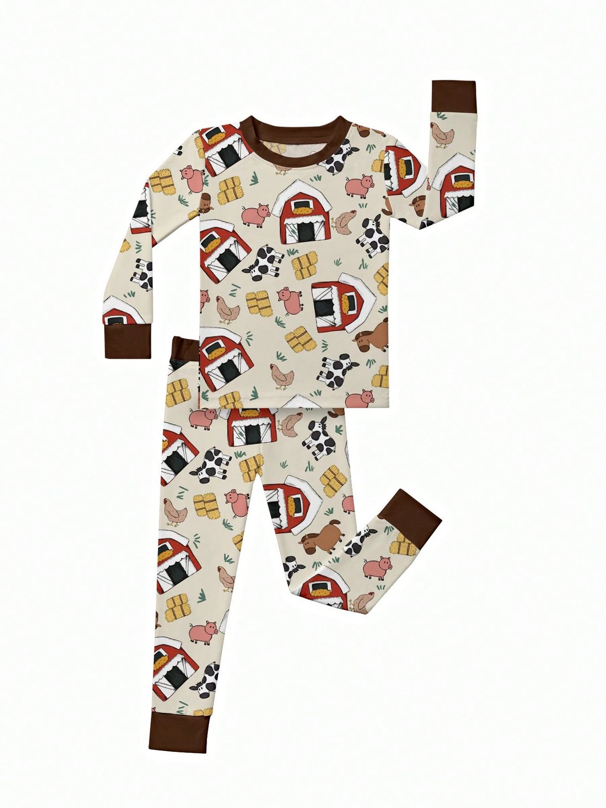 (Custom Design Preorder MOQ 5) Farm Animals Print Boys Pajamas Clothes Set