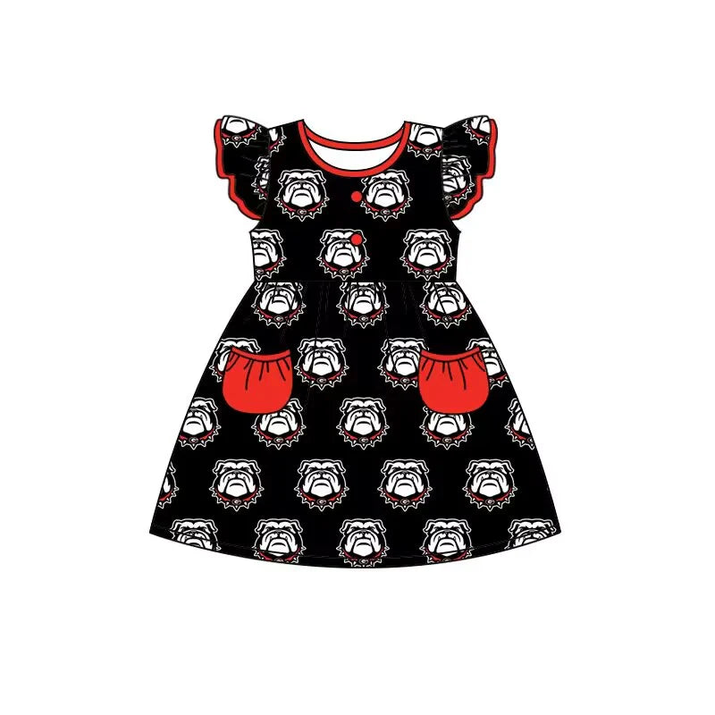 (Custom Design Preorder MOQ 5) Team's Georgia Print Pockets Girls Knee Length Summer Dress