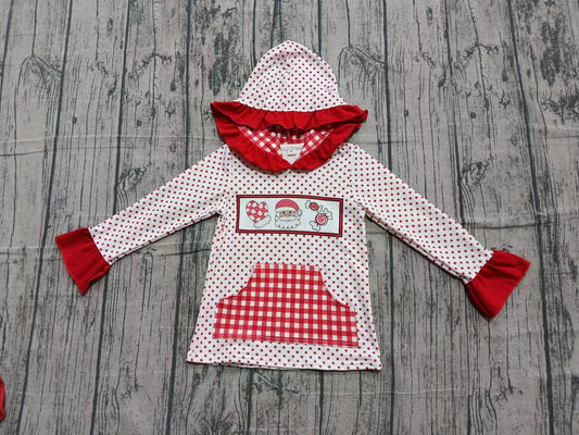 (Custom Design Preorder MOQ 5) Santa Candy Dots Print Girls Christmas Hoodie Top