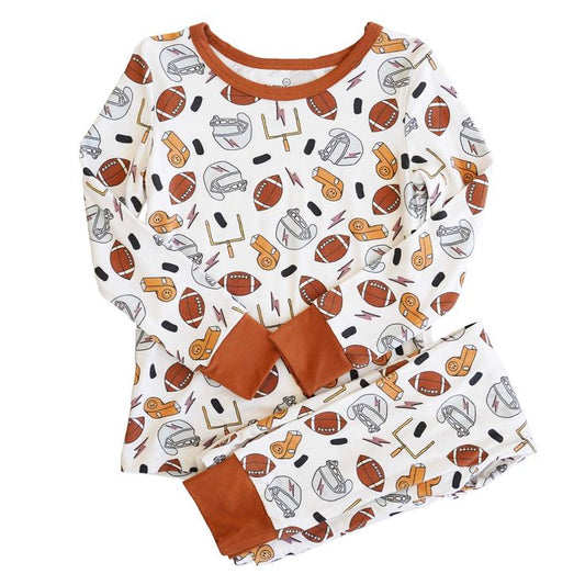 (Custom Design Preorder MOQ 5) Football Print Boys Pajamas Clothes Set