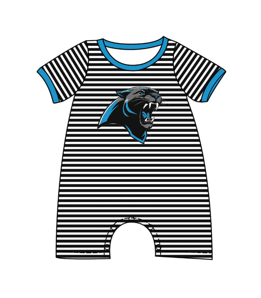 (Custom Design Preorder MOQ 5) Team's Panthers Stripes Print Baby Boys Summer Romper