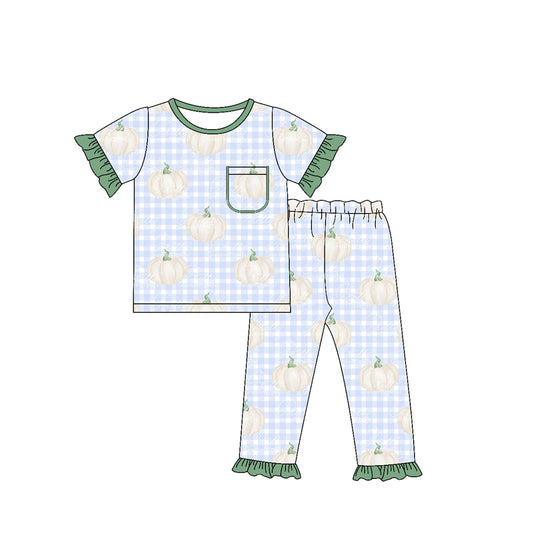 (Custom Design Preorder MOQ 5)  Pumpkin Print Girls Fall Pajamas Clothes Set