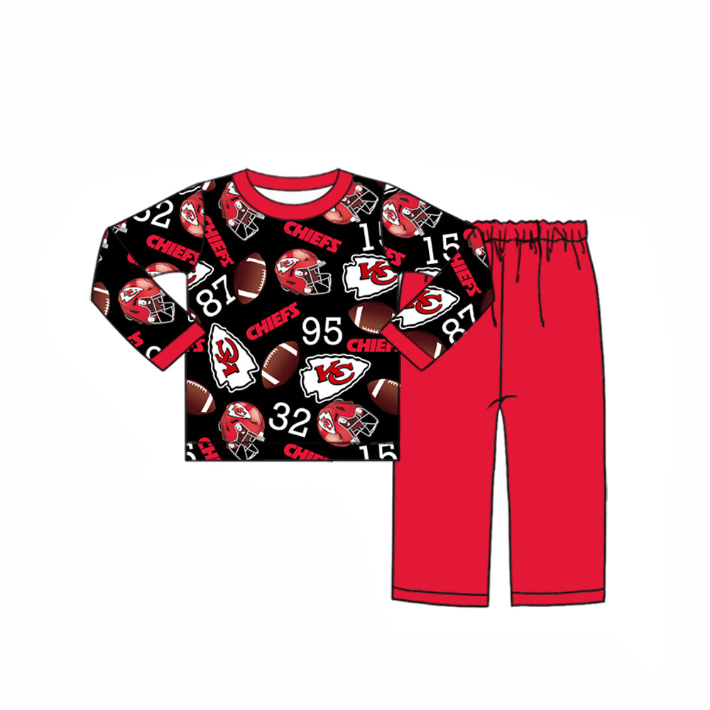 (Custom Design Preorder MOQ 5) Team's KC Black Top Red Pants Boys Fall Clothes Set