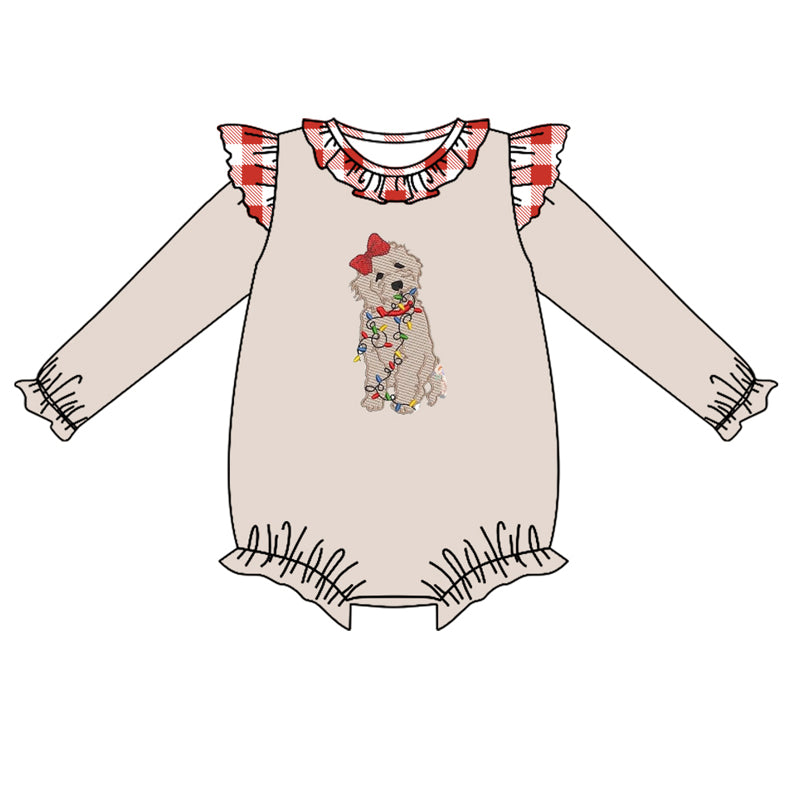 (Custom Design Preorder MOQ 5) Dog Light Print Baby Girls Christmas Romper