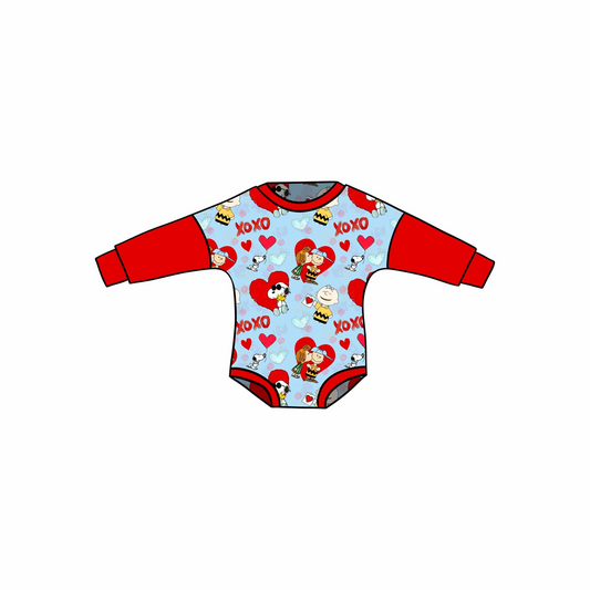 (Split Order Preorder) Deadline November 30 Cartoon Dog XOXO Print Baby Valentine's Day Romper