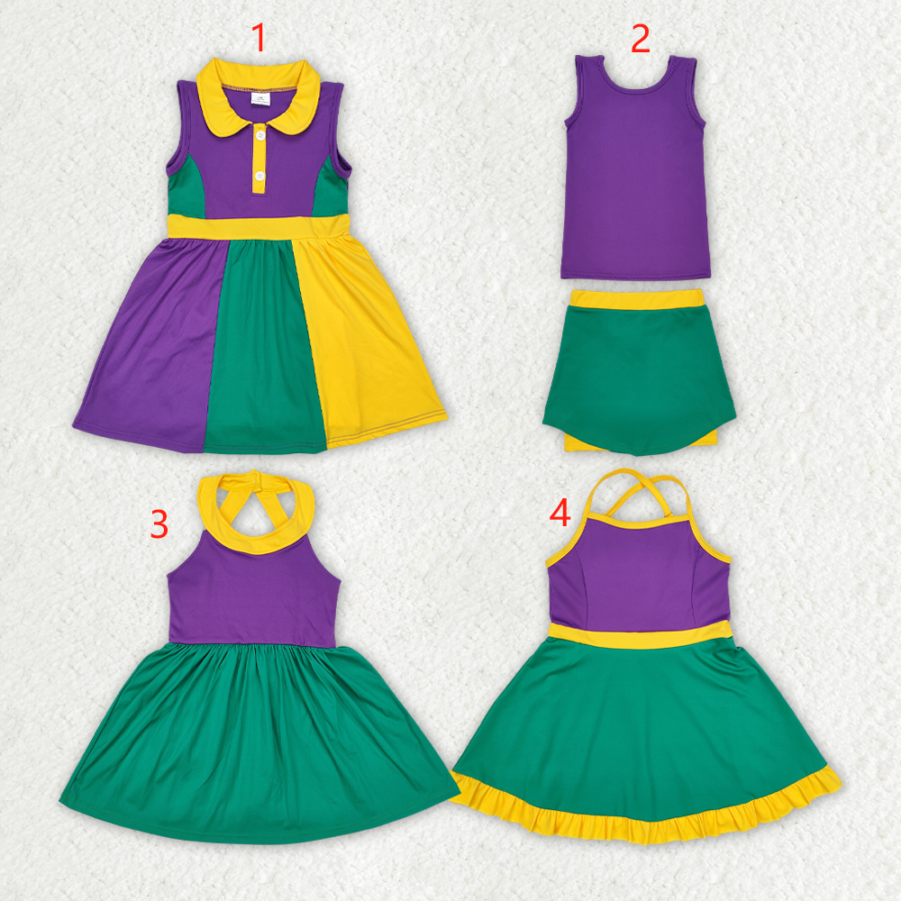 4 Styles Purple Green Yellow Color Girls Mardi Gras Athletic Clothes Sisters Wear