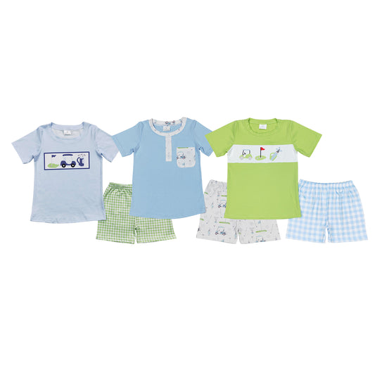 3 Styles Golf Print Boys Summer Clothes Set Brothers Wear