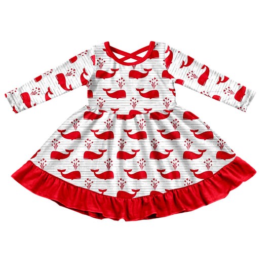 (Custom Design Preorder MOQ 5) Whale Heart Print Girls Valentine's Knee Length Dress