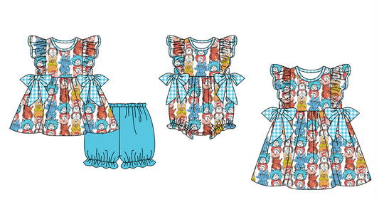 11.28(Custom Design Preorder MOQ 5 Each Design) Dr.Reading Blue Print Girls Easter Matching Clothes Sisters Wear