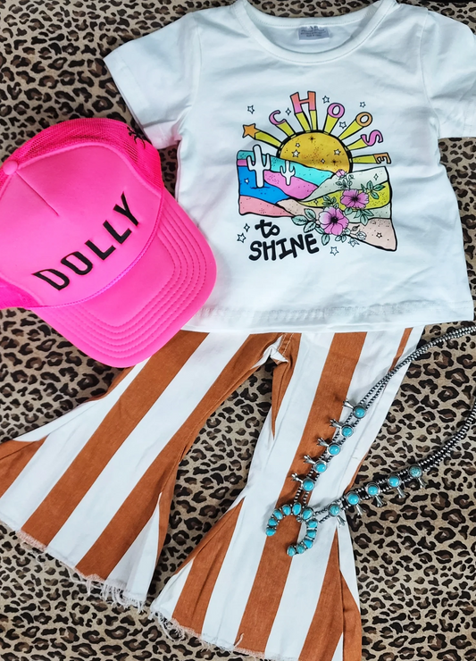 (Custom Design Preorder MOQ 5) CHOOSE TO SHINE Top Stripes Jeans Girls Valentine's Clothes Set