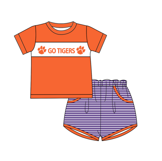 (Custom Design Preorder MOQ 5)  Team's GO TIGERS Print Boys Summer Clothes Set