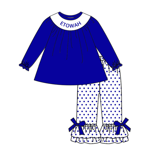 (Custom Design Preorder MOQ 5) Team's ETOWAH Top Dots Pants Girls Fall Clothes Set