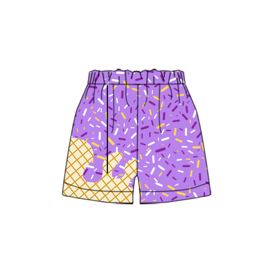 (Custom Design Preorder MOQ 5) Team's Purple Sprinkles Print Girls Summer Bottom Shorts