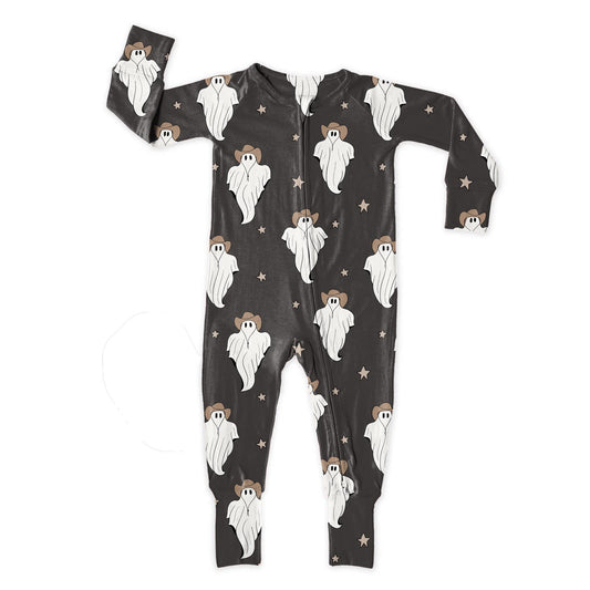 (Custom Design Preorder MOQ 5)  Spooky Stars Print Baby Boys Halloween Sleeper Zipper Romper