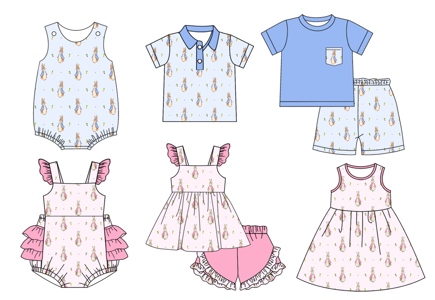 12.13(Custom Design Preorder MOQ 5 Each Design) Bunny Print Kids Easter Matching Clothes Sibling Wear