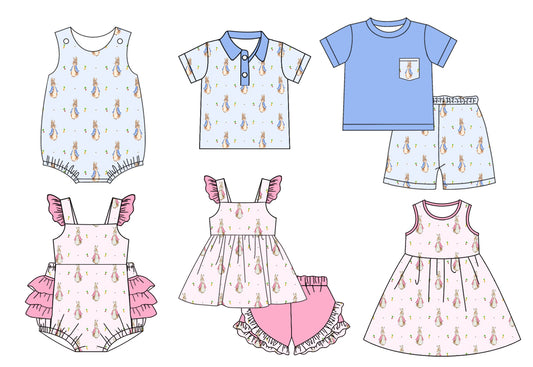 12.13(Custom Design Preorder MOQ 5 Each Design) Bunny Print Kids Easter Matching Clothes Sibling Wear