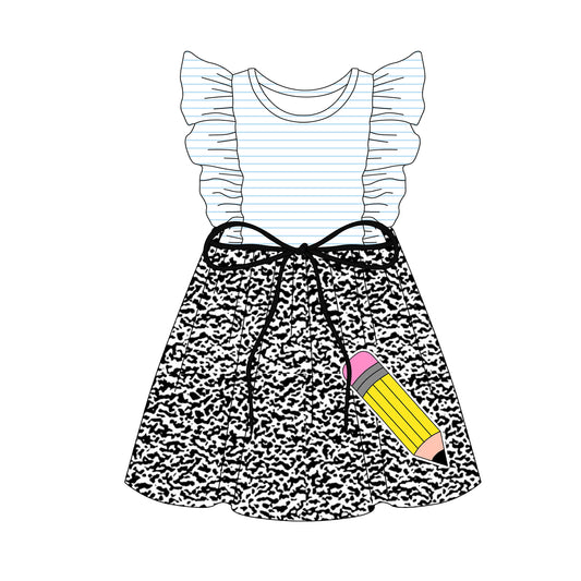 3.5(Custom Design Preorder MOQ 5) Pen Print Girls Back to School Knee Length Dress